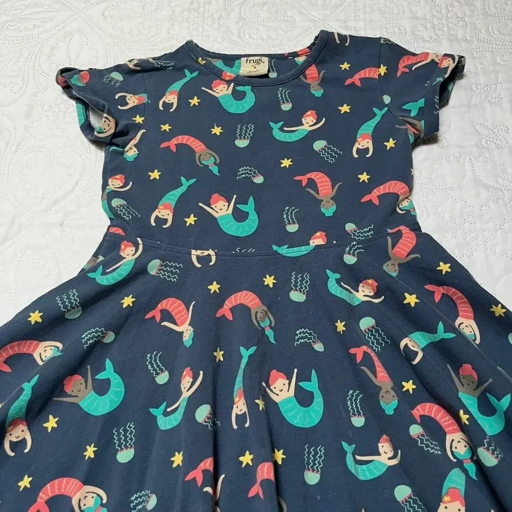 Frugi Mermaid Magic Organic Cotton Skater Dress Size 5/6